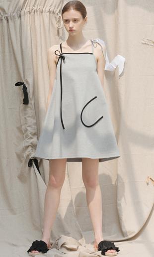 ribbon a-line dress (gray+black)