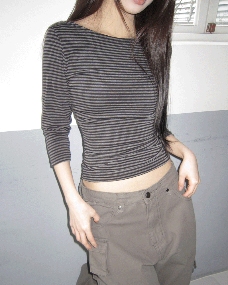 원더원더 [8color/여리핏💗] 벨코 보트넥 단가라 사이드 셔링 7부 티셔츠