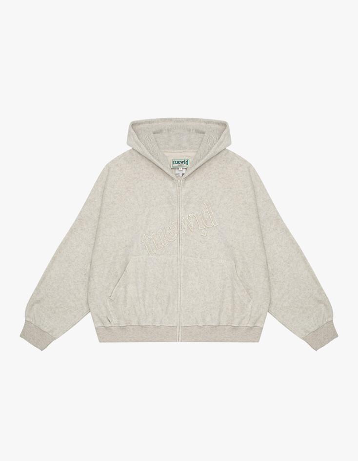 Tuewid waffle patched set up Ivory hoodie zip up