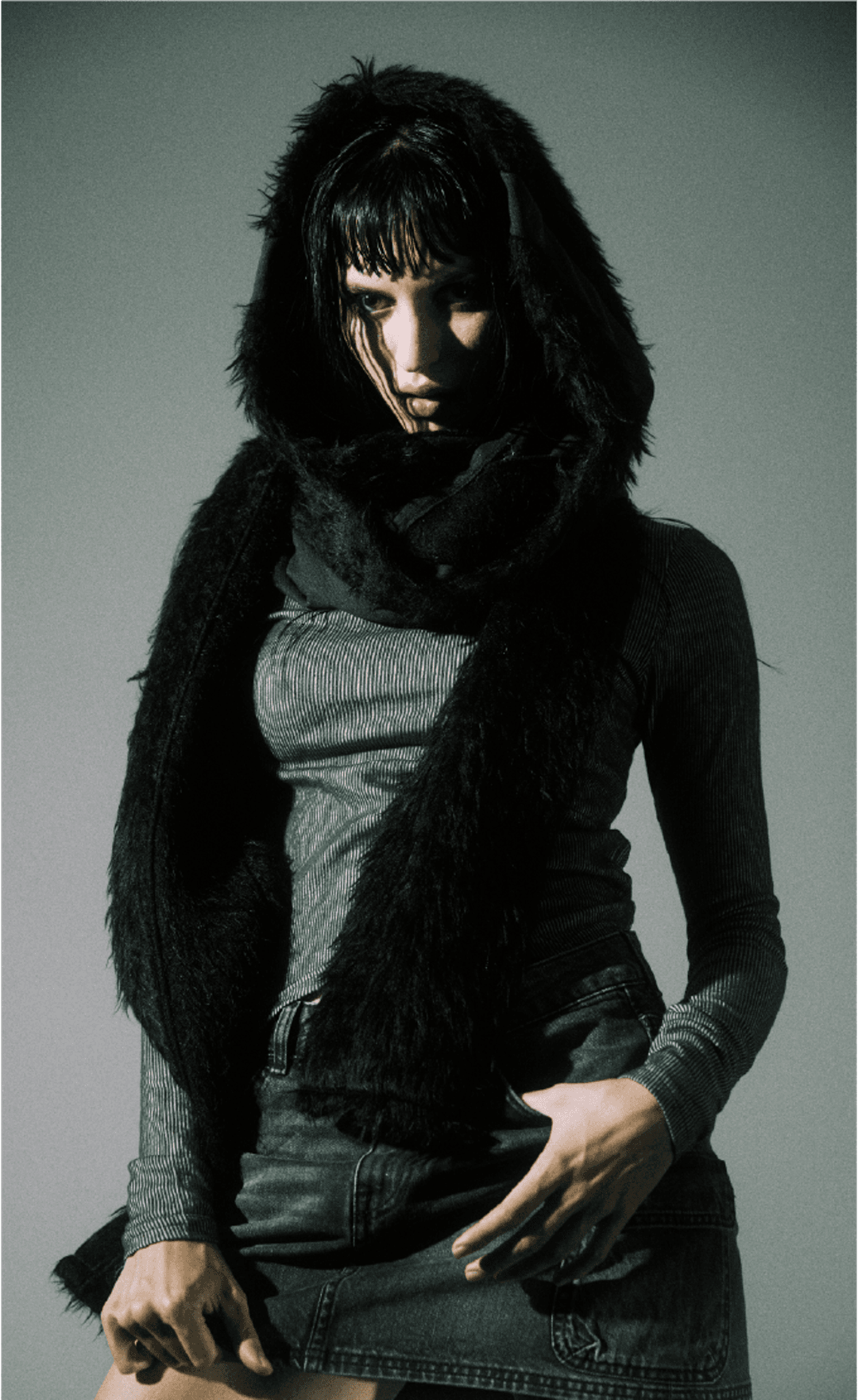 Fur Hooded Scarf [BLACK]