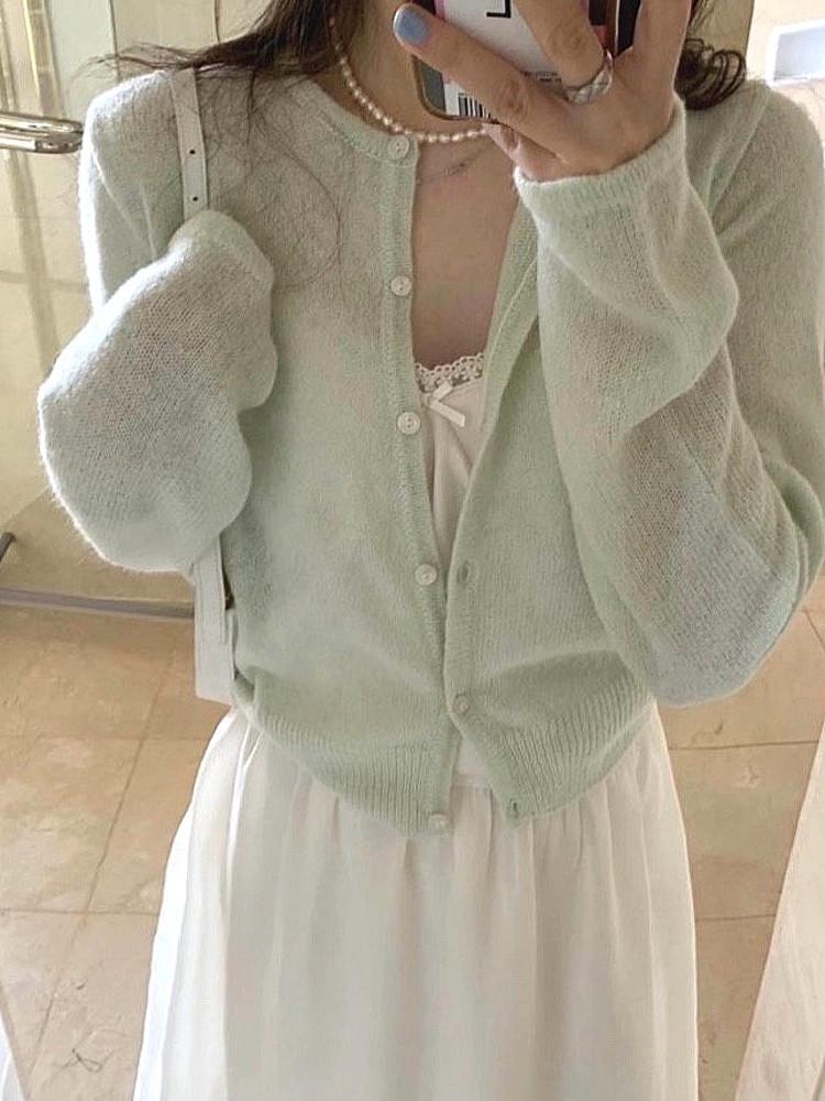 [민트,버건디당일]프리티영띵 베이비 알파카 리본 자수 가디건