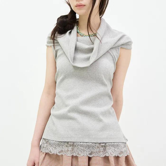 [3차] Back Tie Off Shoulder Top Lace Gray
