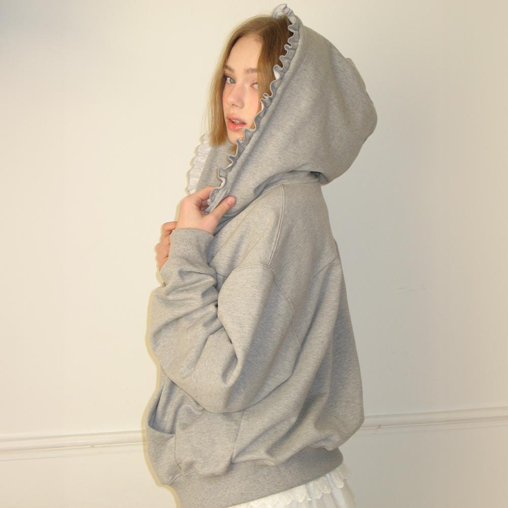 PENDANT FRILL HOODIE ZIP UP GREY