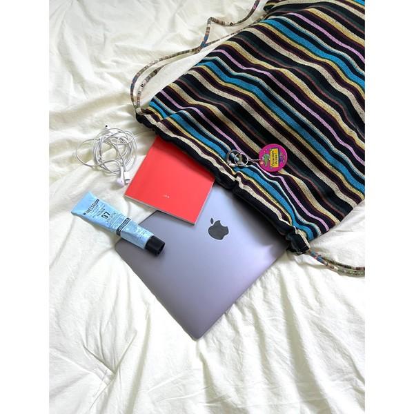 [R45C] stripe mix vintage string bag (black)