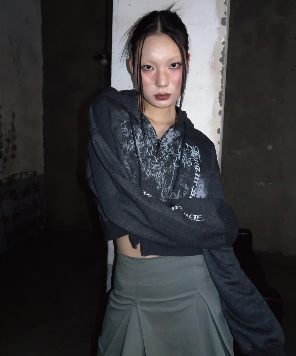 Fluffy oversized hoodie zip-up (Melange black)