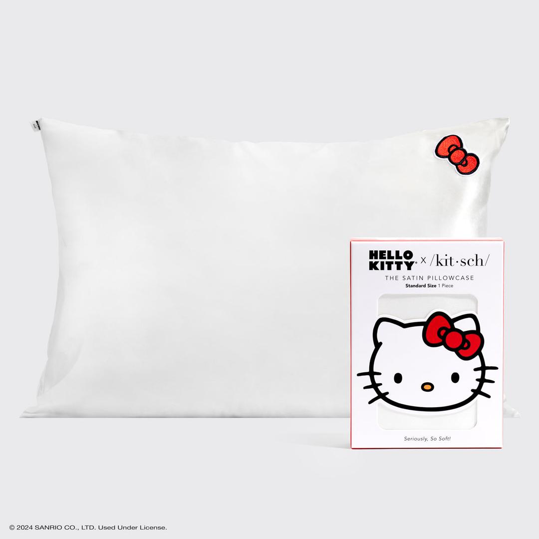 Hello Kitty x Kitsch Satin Pillowcase - Solid Ivory Hello Kitty Bow - NC