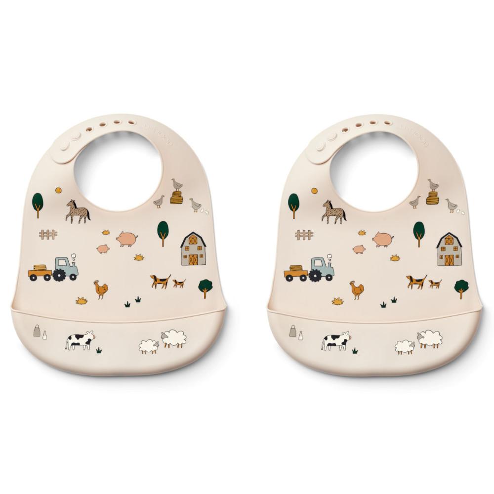 Liewood 리우드 Farm 실리콘 이유식 유아식 턱받이 2개세트 샌디컬러