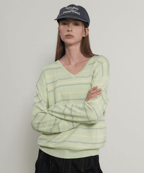 믹스 스트라이프 브이넥 풀오버 [MELON] / GF1LKP501