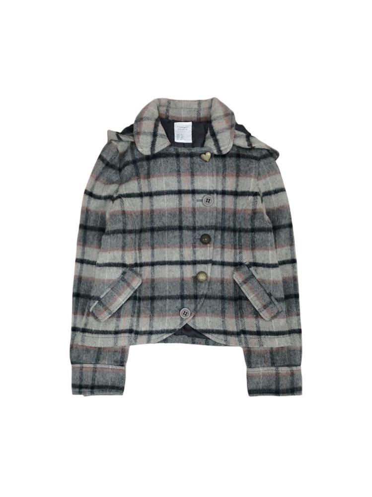 [중고] 빈티지 체크 울 숏 코트