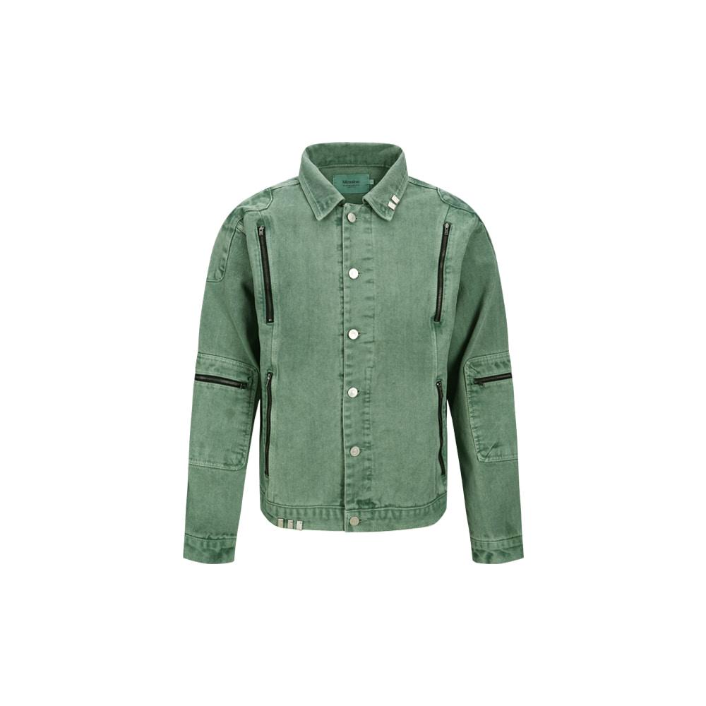 [KOIN SEOUL X Meantime] Garment dyed Racing denim jacket moss green