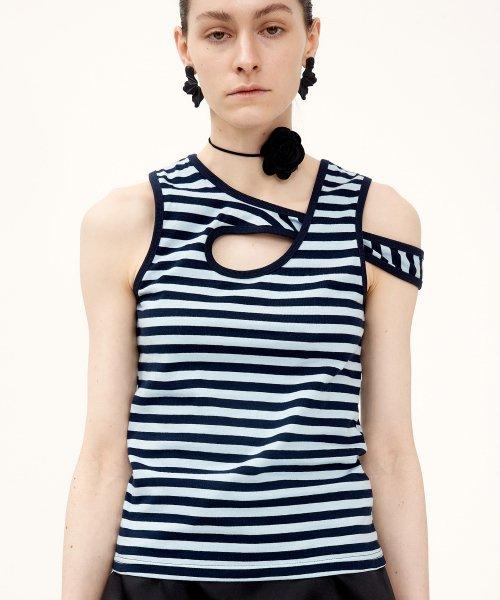 스트라이프 슬리브리스 (블루)