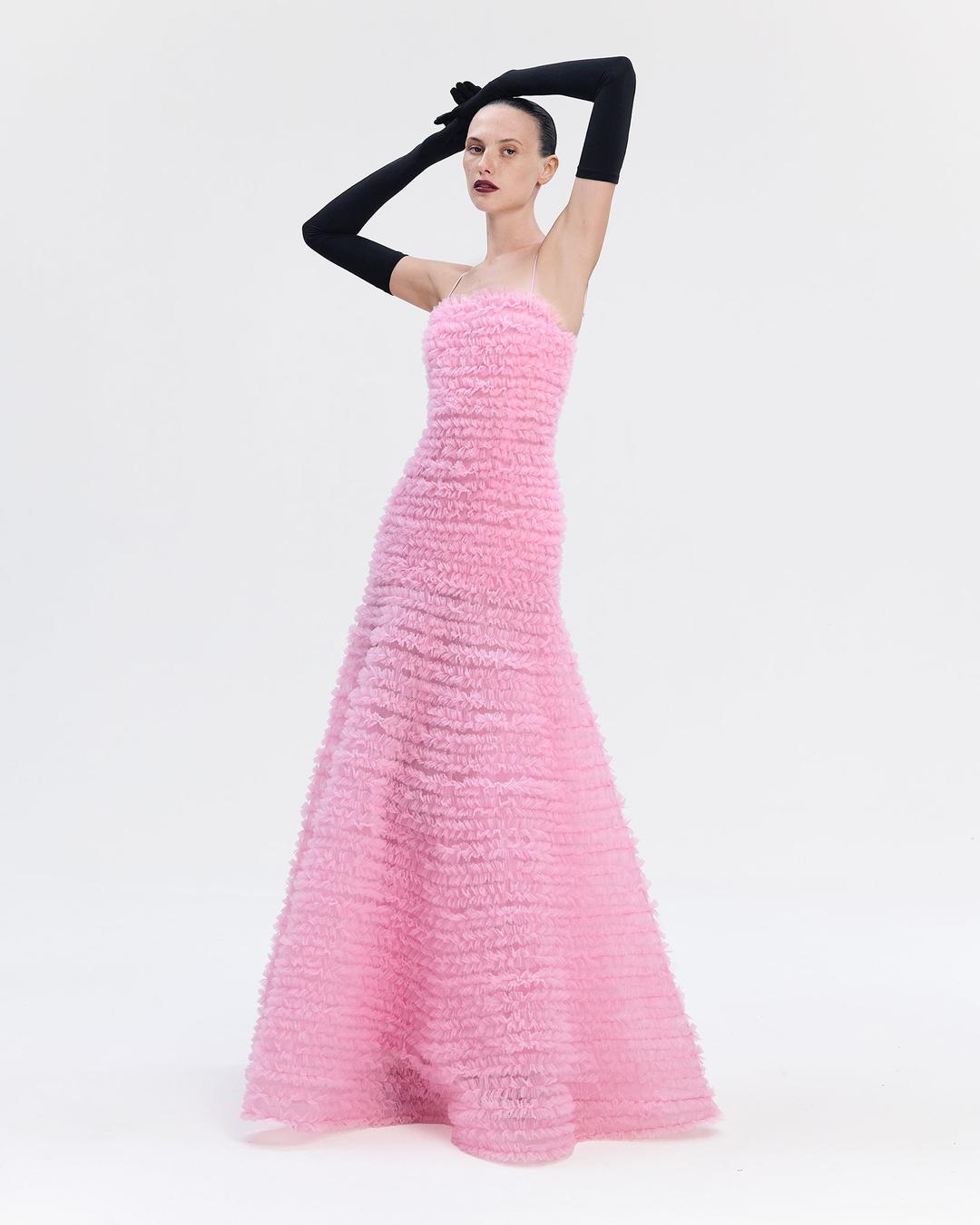 Textured Ruffle Tulle Gown