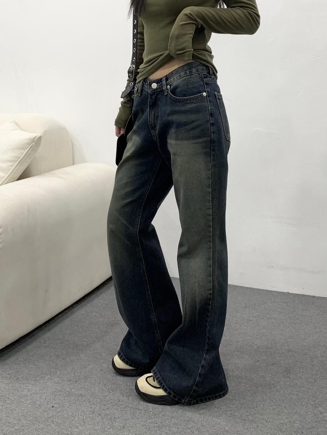 유데모닉 캣 워싱 다크 진청 부츠컷 데님 팬츠
