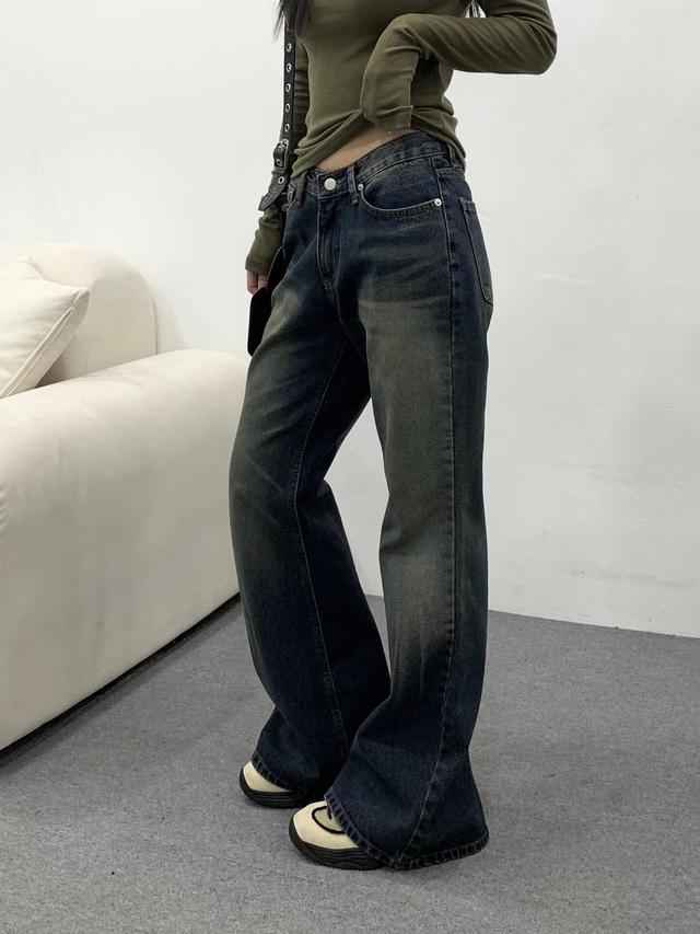 유데모닉 캣 워싱 다크 진청 부츠컷 데님 팬츠
