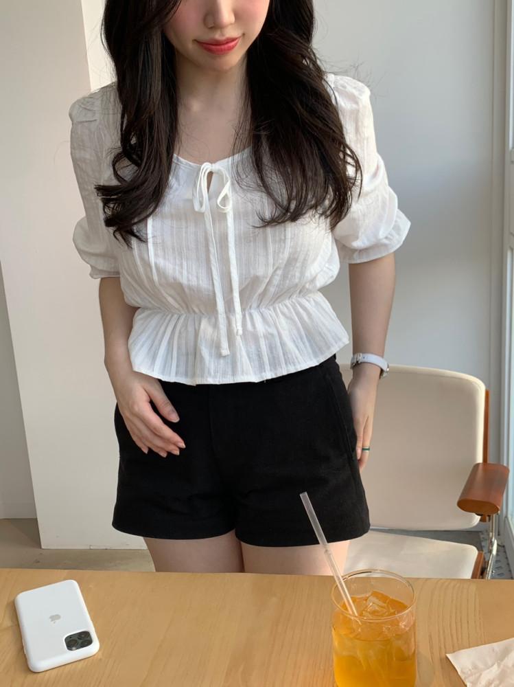 7부블라우스 리본블라우스 크롭블라우스