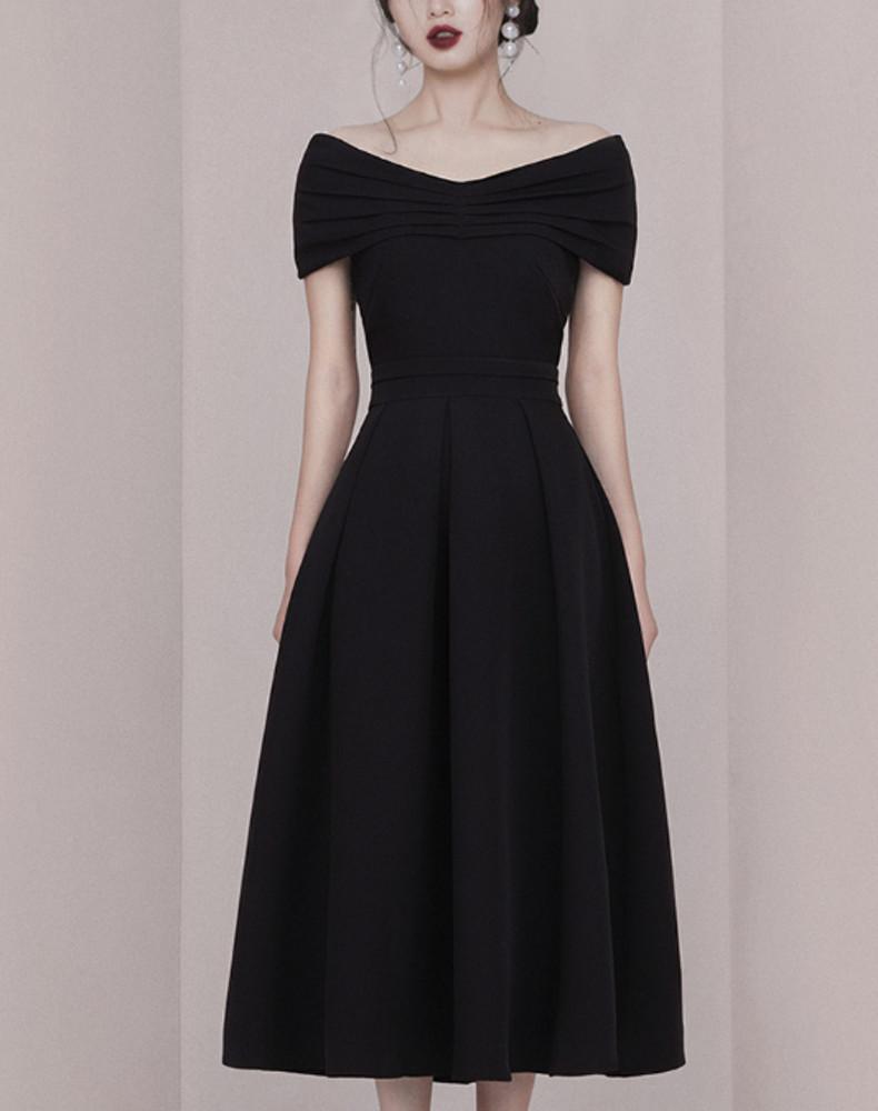 블랙 드레스 셀프 웨딩 브이넥 드레스 2부 피로연 돌잔치 드레스