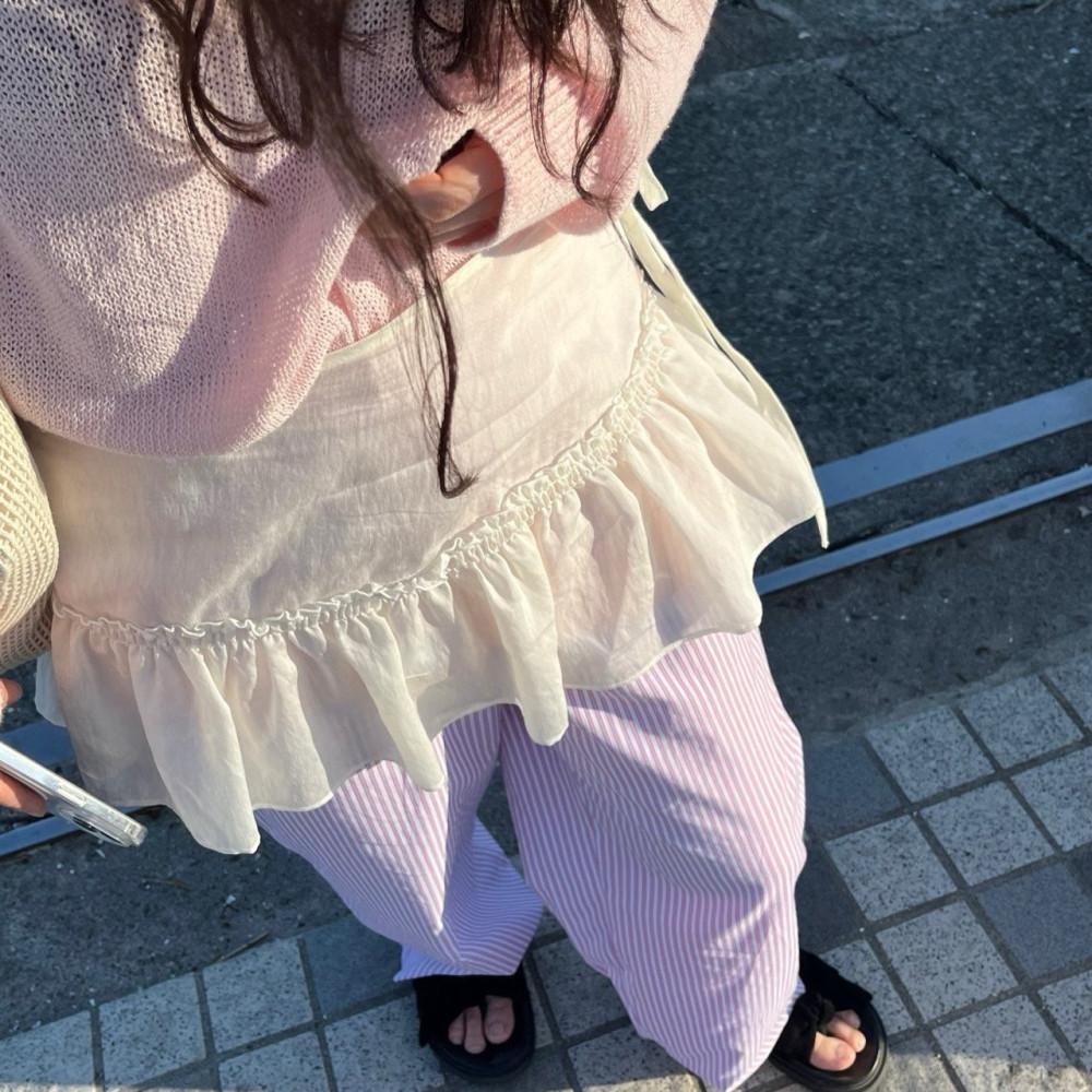 프릴 레이어드 랩스커트 - 아이보리 블랙