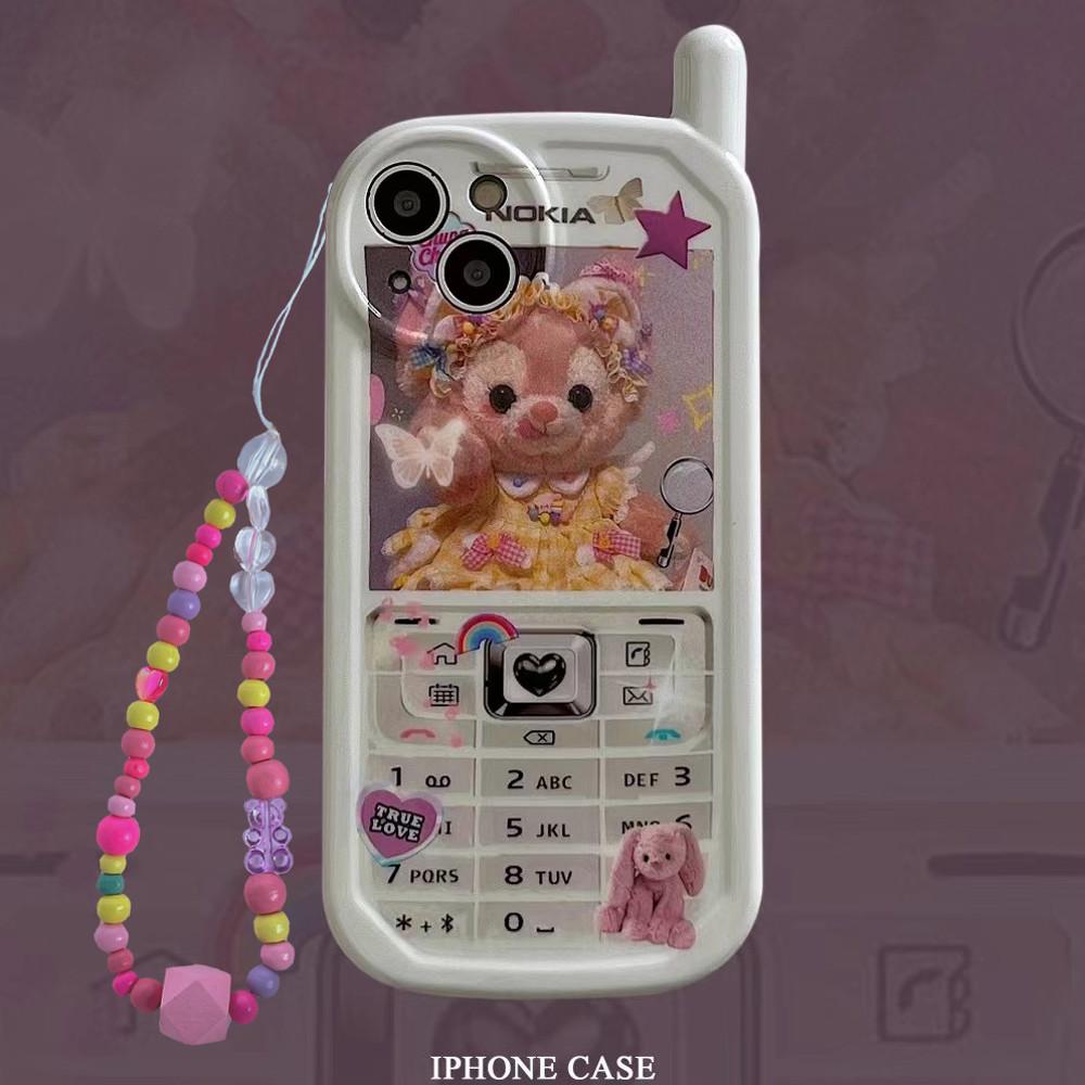 레트로 전화기 키치 인형 비즈 스트랩 아이폰 케이스 x 11 12 13 하이틴 핸드폰 휴대폰