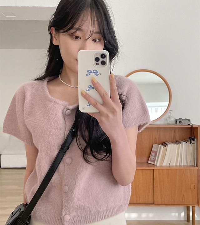 [주문폭주/여리무드] 포제 유넥 앙고라 반팔 니트 가디건