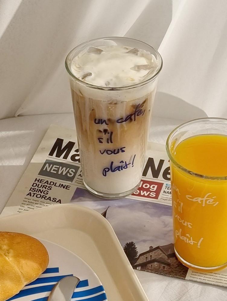 실부플레 레터링 컵 내열 유리 홈카페 물컵 맥주잔 블루380ml