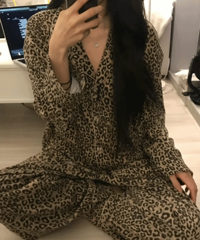[원단보장]레오파드 파자마 세트 (2col)