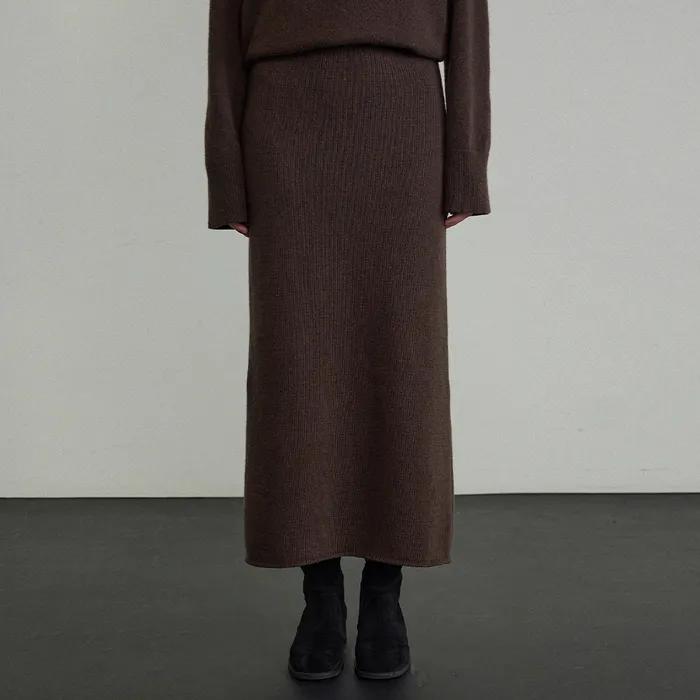 Moon Cashmere Knit Skirt - Dark Brown