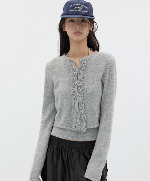 러플 울 니트 가디건 세트 멜란지 그레이