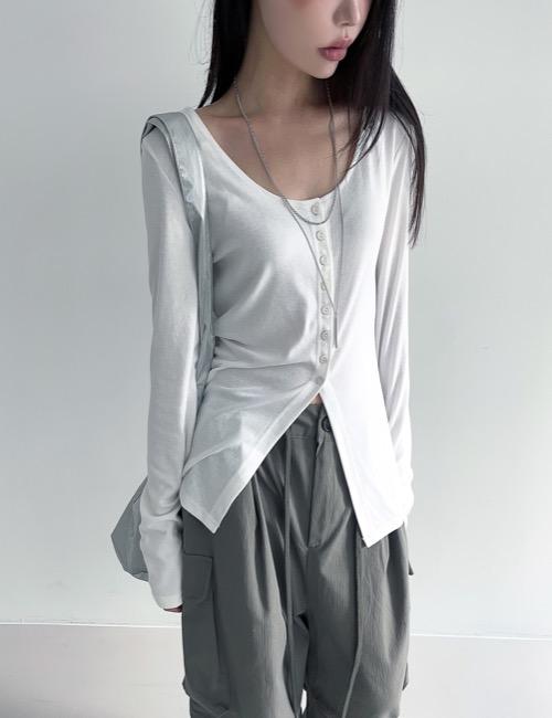 로웨어 mild rayon button long slit tee