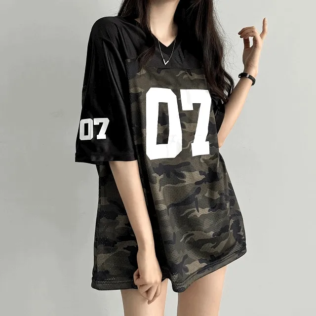 밀리터리 07 배색 져지 반팔 카모 블록코어 스포티 y2k 반티 단체티 운동복 메쉬 기능성