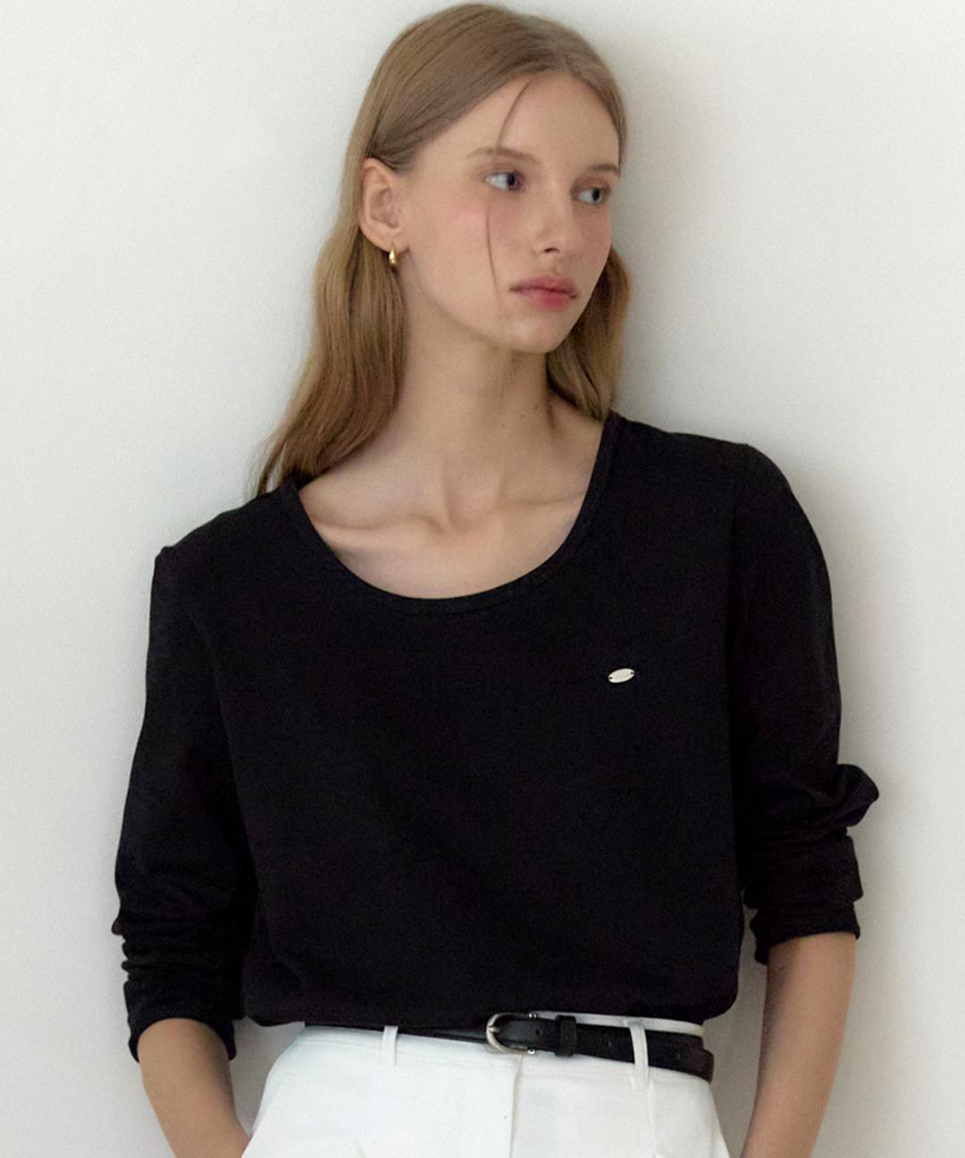 아워호프 Logo Silky U-neck Sleeve T-shirt - 5color