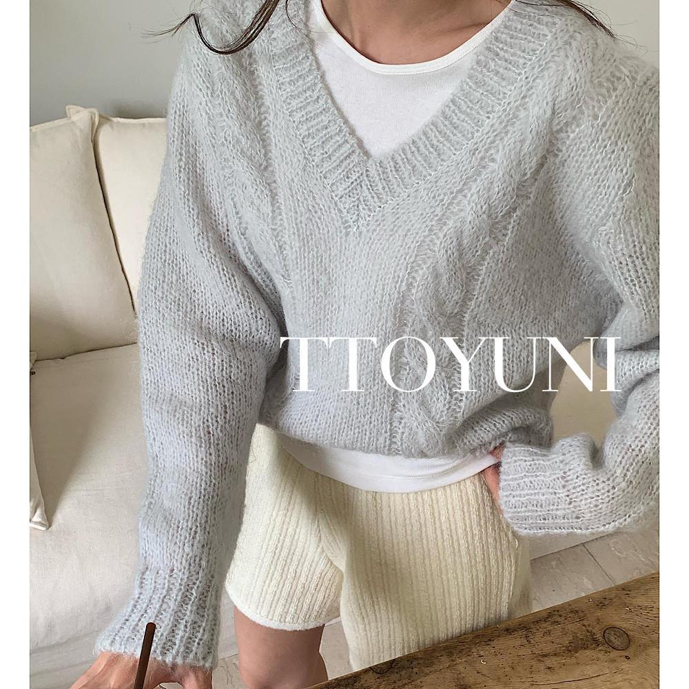 리에뜨 베어리 니트 riette 꽈배기 브이넥 떠유니 beary knit