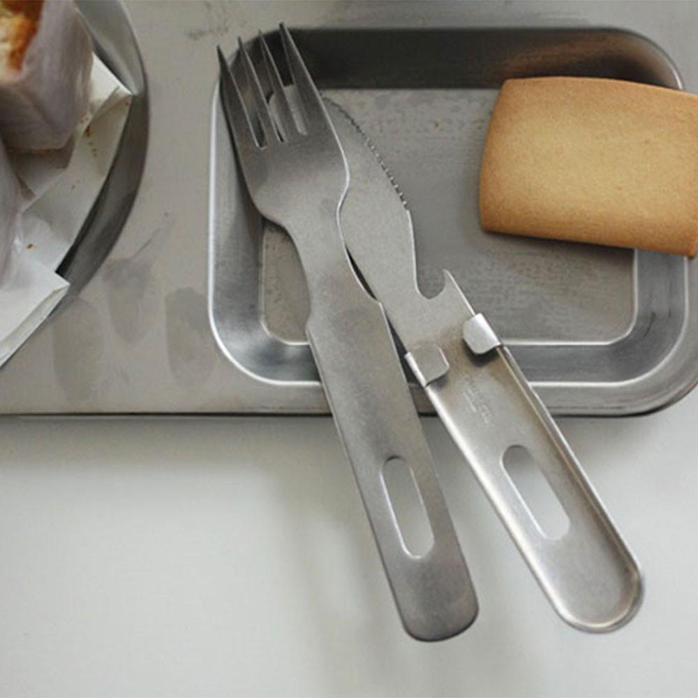 츠바메 스텐 휴대용 빈티지 캠핑수저 일체형 모듈 커트러리세트