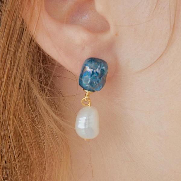 Ceramic Pearl Drop Earring(Classic Blue)