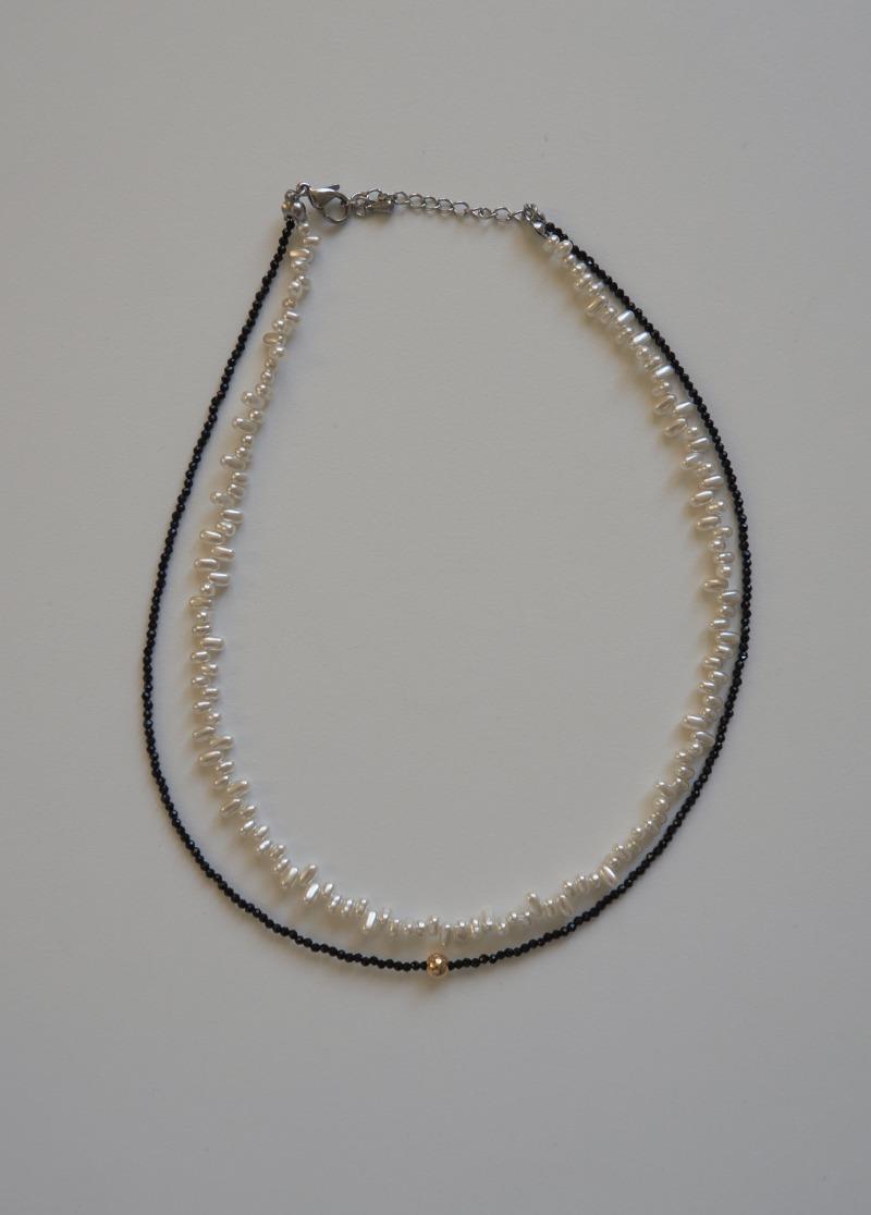 [N515][surgical]2set black beads necklace/레이어드 포인트 목걸이 시선