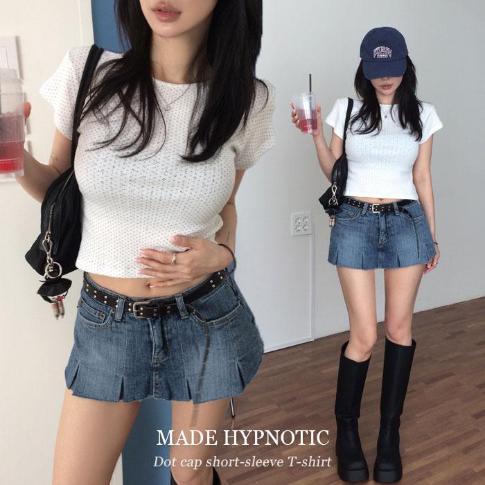 [MADE:자체제작]도트 캡소매 반팔 티셔츠