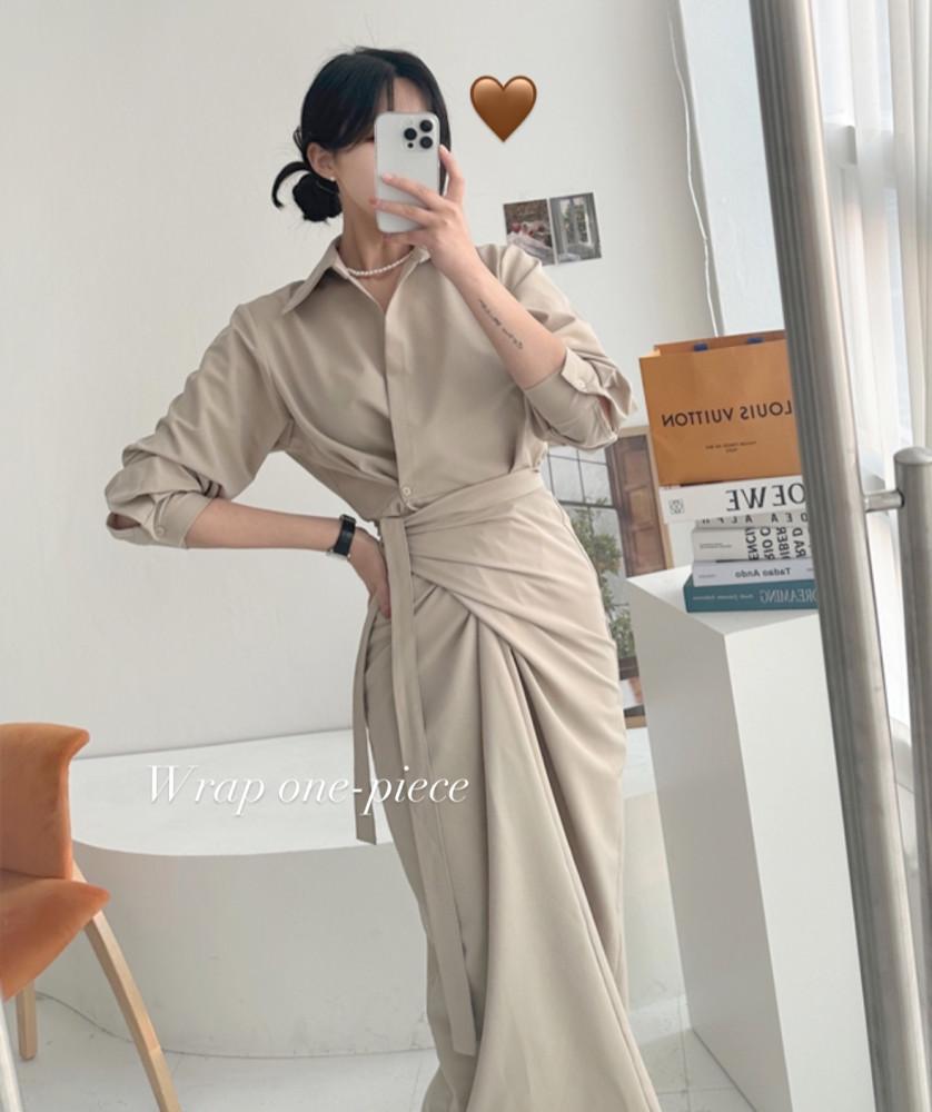 (핏미쳤다♥/하객/연말/데이트룩 추천♡) 청순 남심저격 꼬임 랩 셔츠 롱 원피스