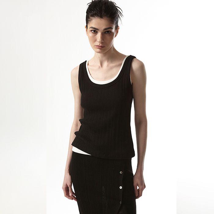 U NECK RIBBED TANK TOP (2COLOR)