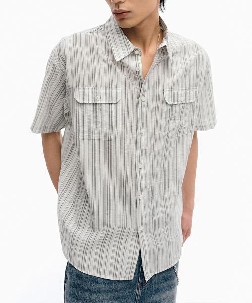 스트라이프 멀티 에어리 셔츠_그레이