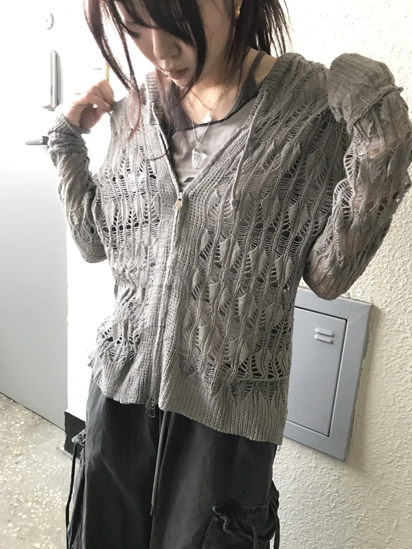 grunge net hood zip-up