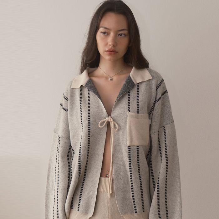 COZY KNIT CARDIGAN (IVORY STRIPE)