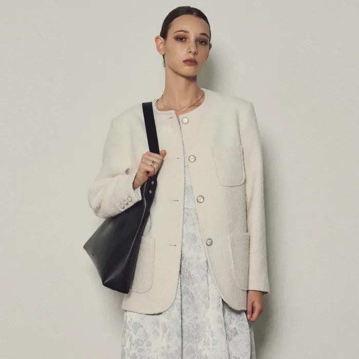 Wool Blend Overfit Western Tweed Jacket_CTO124(Cream)