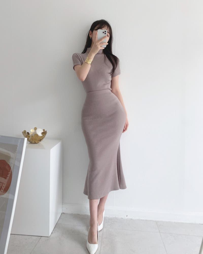 투피스 반하이넥 머메이드 속기모 세트 원피스