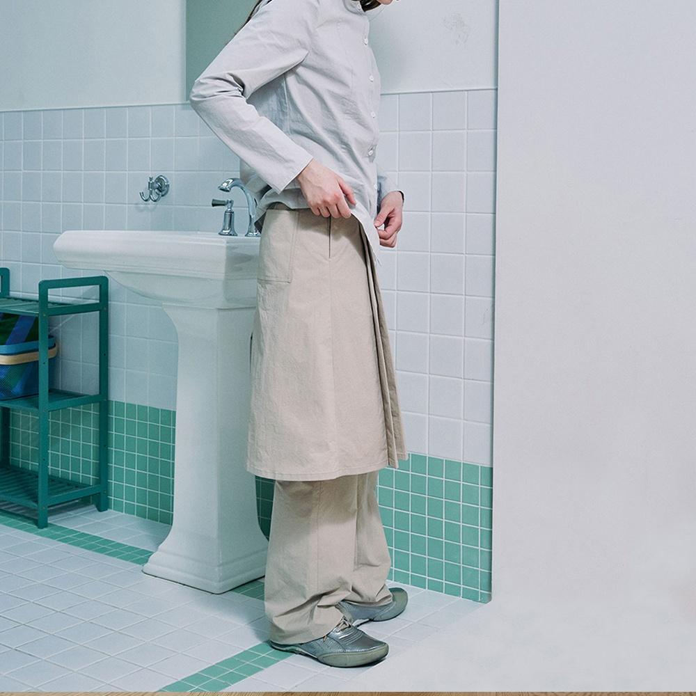 Layered Skirt Pants (Beige)