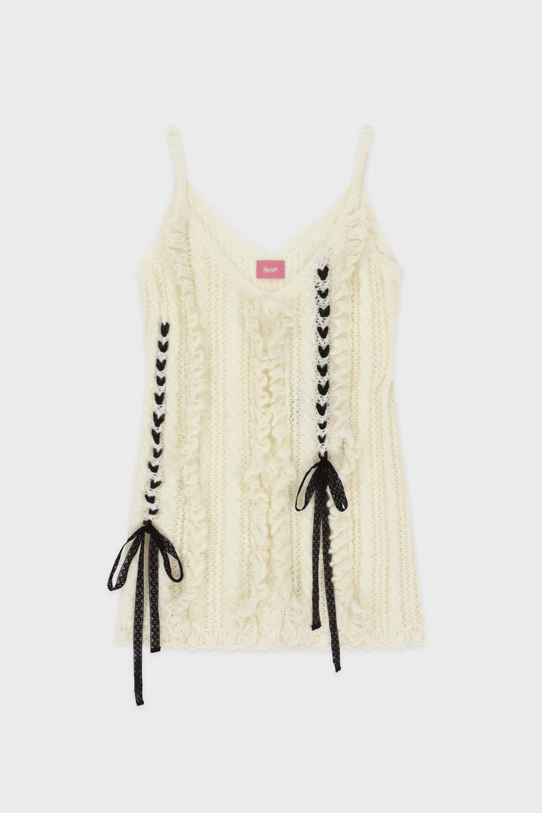 Crochet Ribbon Tie Sleeveless Dress (Ivory)