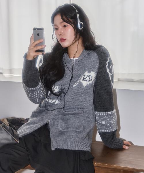 엔젤링 코위찬 니트 집업 그레이