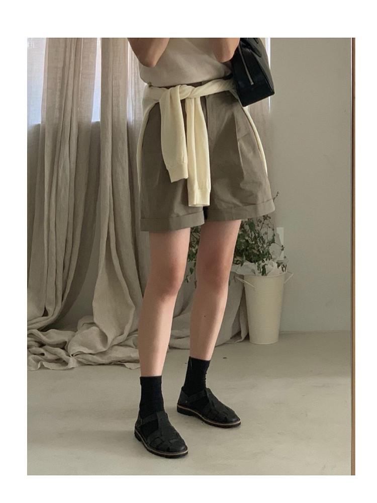 Vergamot 베르가못 핀턱 하프 팬츠 코튼 롤업 반바지 (3c)