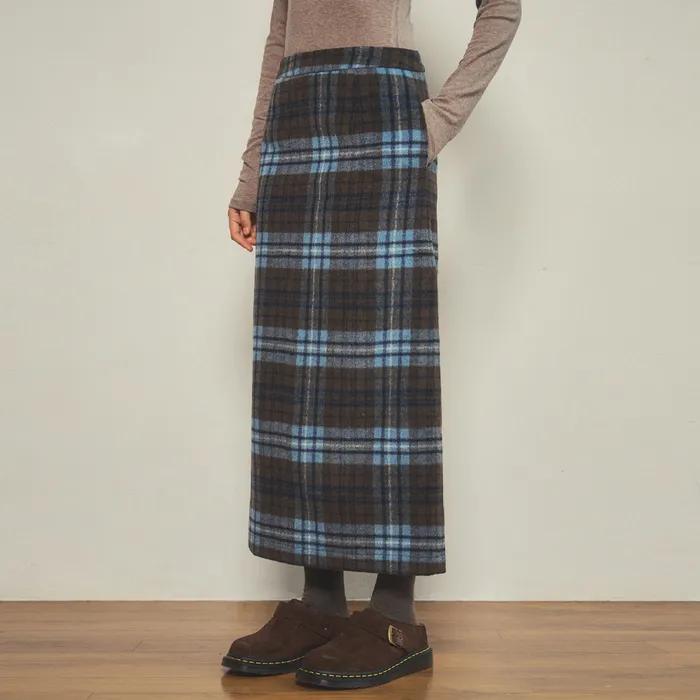 vintage check skirt_Blue Brown