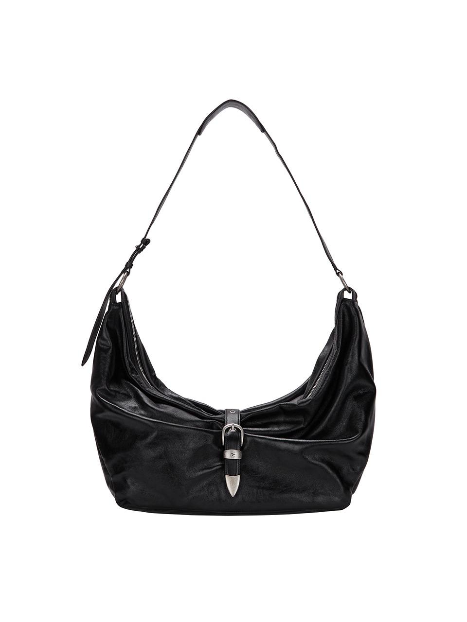 BELTED HOBO_black glossy plain