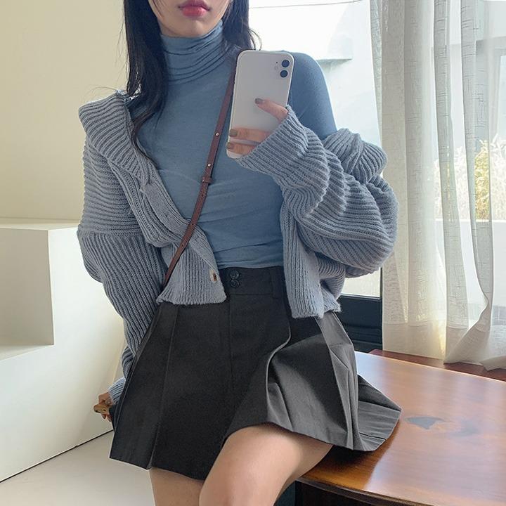 (울5%) 마스 소프트 심플 폴라 티셔츠 (아이보리,소라,차콜,블랙)