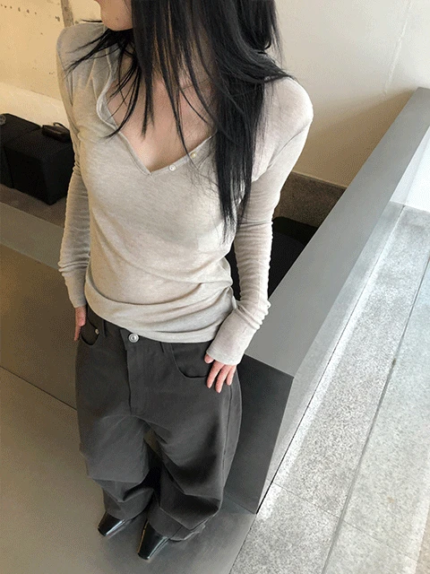 hoody button tee (3color)